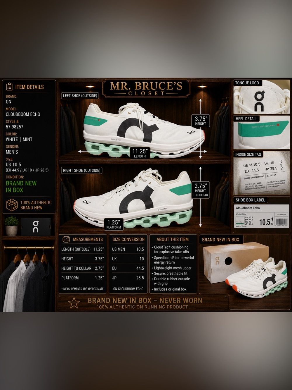 On Running Cloudboom Echo Men’s Sneakers — White with Mint and Black